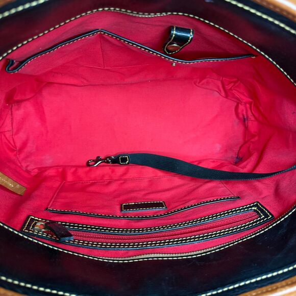 Dooney & Bourke Saffiano Leather Tassle Tote Bag — Black & Natural Trim - Picture 12 of 16